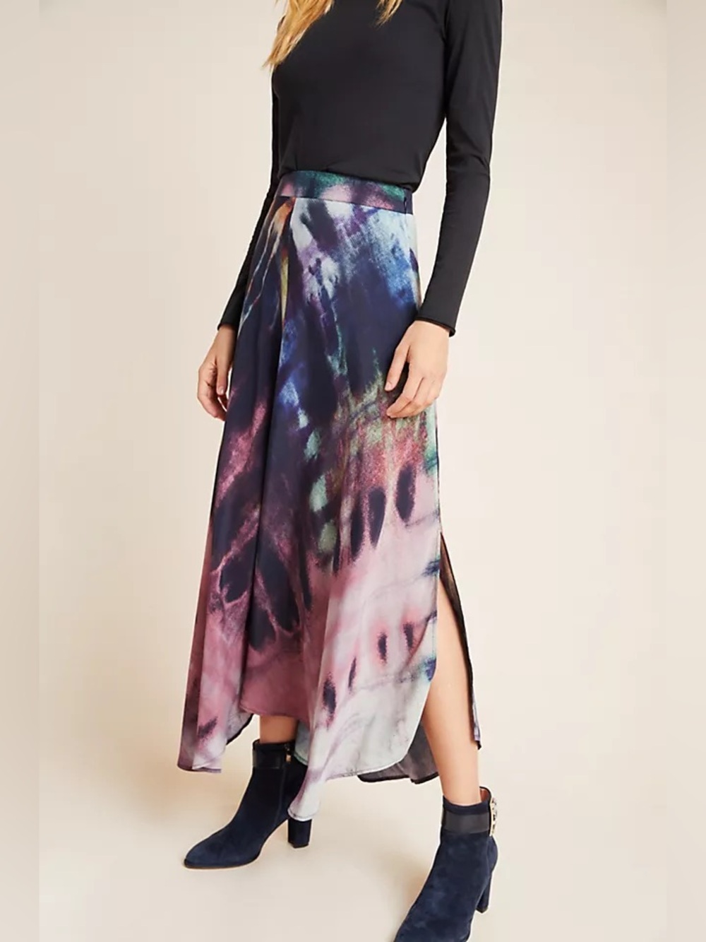 BI-nk  & Anthropologie tie-dye print maxi skirt , sz : large